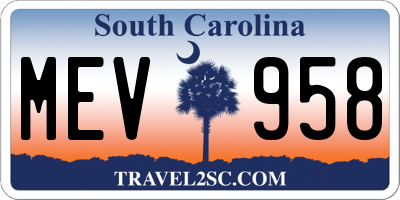 SC license plate MEV958