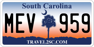 SC license plate MEV959