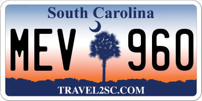 SC license plate MEV960