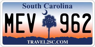 SC license plate MEV962