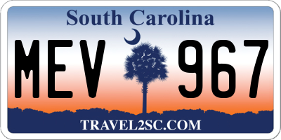 SC license plate MEV967