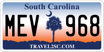 SC license plate MEV968