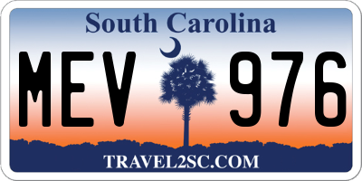 SC license plate MEV976