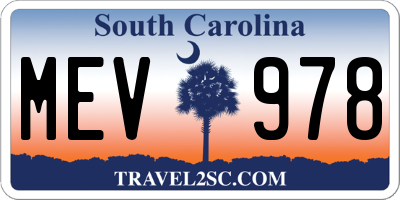 SC license plate MEV978