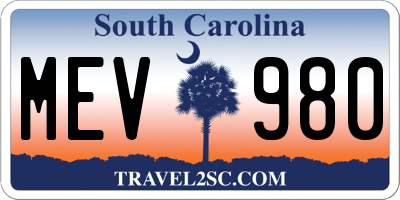SC license plate MEV980