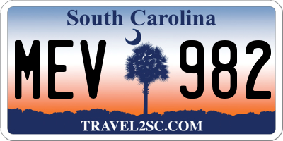 SC license plate MEV982