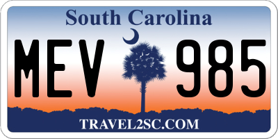 SC license plate MEV985
