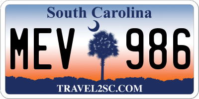 SC license plate MEV986