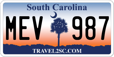 SC license plate MEV987
