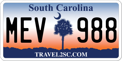 SC license plate MEV988