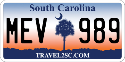 SC license plate MEV989