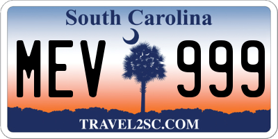SC license plate MEV999