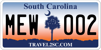 SC license plate MEW002