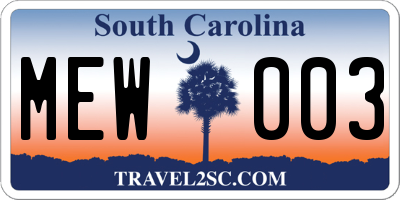 SC license plate MEW003