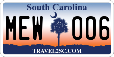 SC license plate MEW006