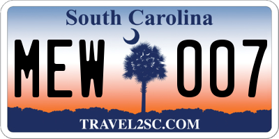 SC license plate MEW007