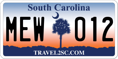 SC license plate MEW012