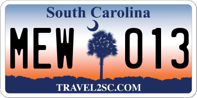 SC license plate MEW013