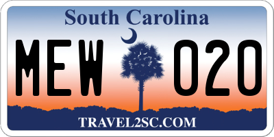 SC license plate MEW020