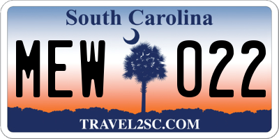 SC license plate MEW022
