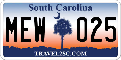 SC license plate MEW025
