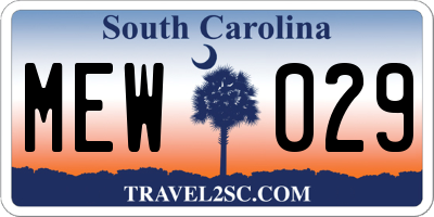 SC license plate MEW029