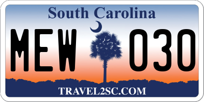 SC license plate MEW030