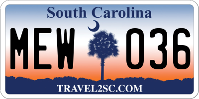 SC license plate MEW036