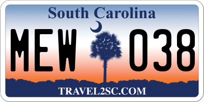 SC license plate MEW038