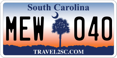 SC license plate MEW040