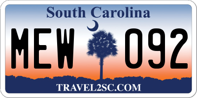SC license plate MEW092