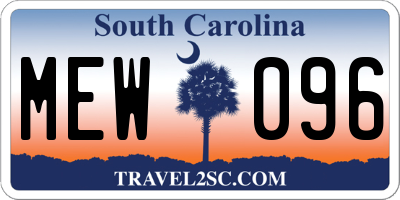 SC license plate MEW096