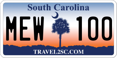 SC license plate MEW100