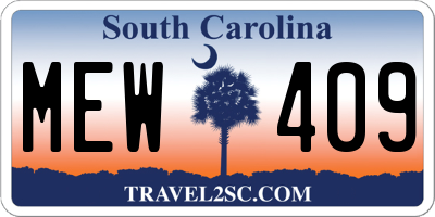 SC license plate MEW409