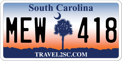 SC license plate MEW418