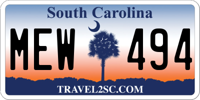 SC license plate MEW494