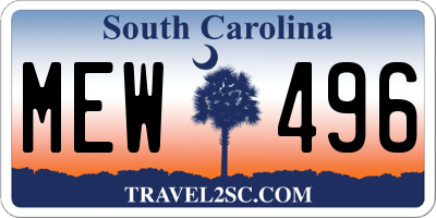 SC license plate MEW496