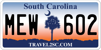 SC license plate MEW602