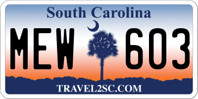 SC license plate MEW603
