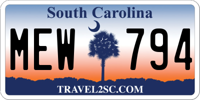 SC license plate MEW794