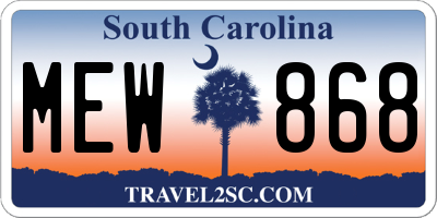 SC license plate MEW868