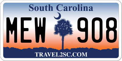 SC license plate MEW908