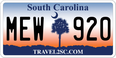 SC license plate MEW920