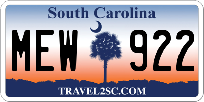 SC license plate MEW922