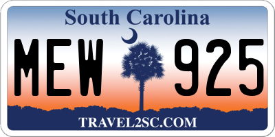 SC license plate MEW925