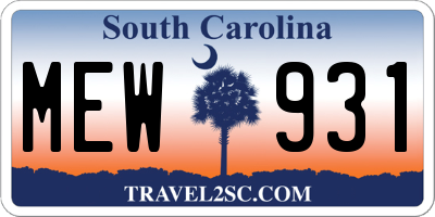 SC license plate MEW931