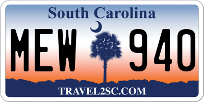 SC license plate MEW940