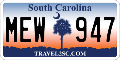 SC license plate MEW947