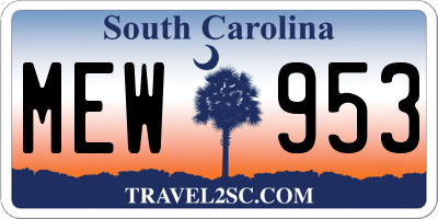 SC license plate MEW953