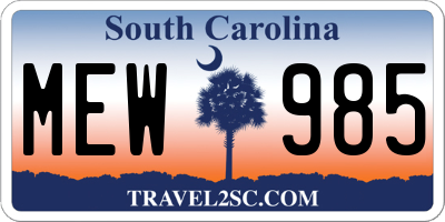 SC license plate MEW985